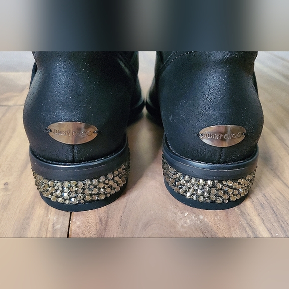 Jimmy Choo Brushed Suede Combat Boots with Crystals, Size 36½ - Picture 6 of 11